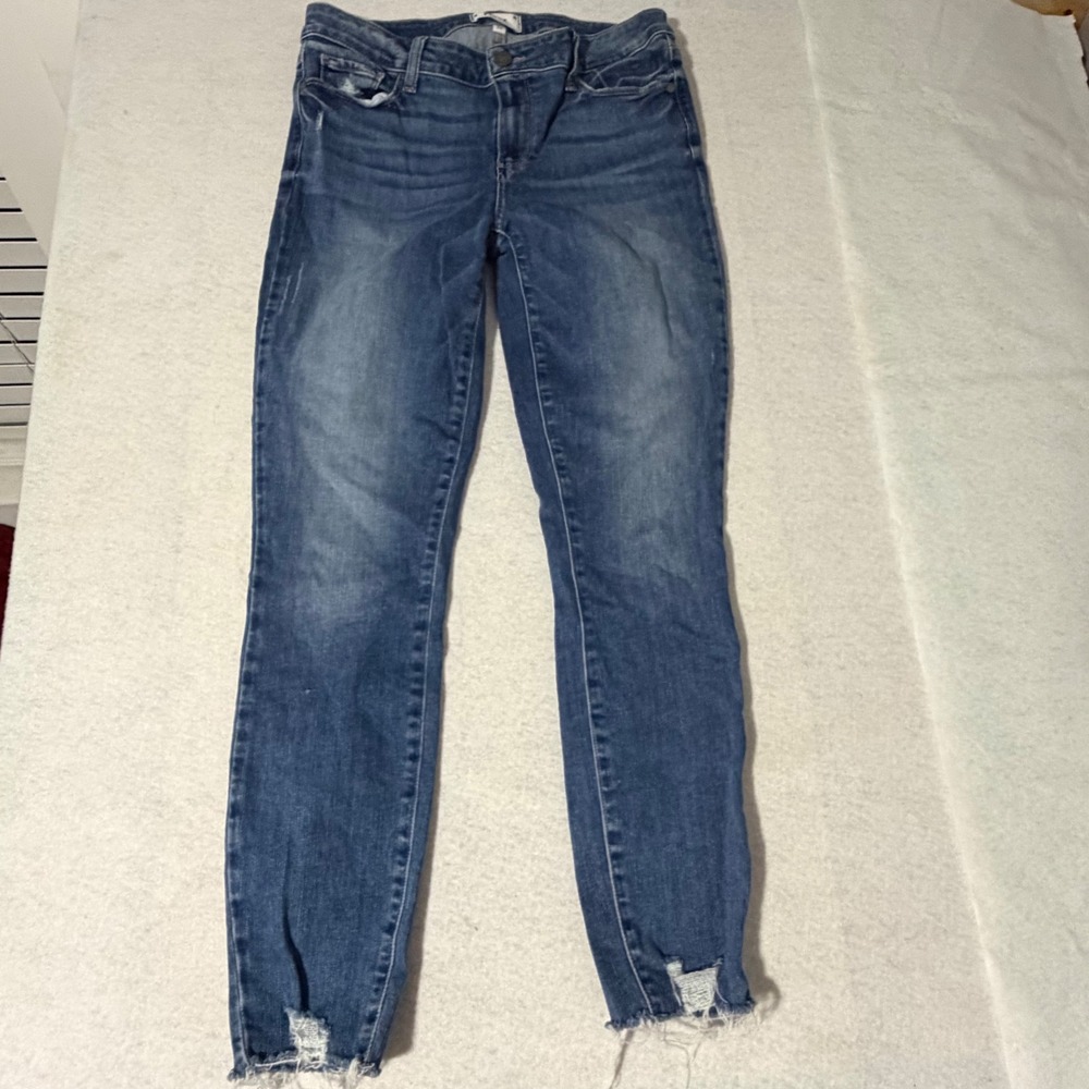 Paige Verdugo Ankle Skinny Jeans 29 Medium Wash Blue Distressed Raw Hem Mid Rise